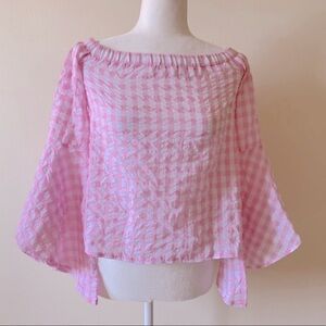 LF gingham seersucker bell sleeve top size S NWT